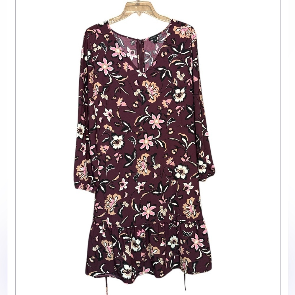 Ann Taylor Floral burgundy, dress size 10 belt - Picture 2 of 9